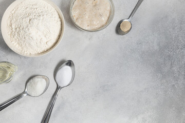 Ingredients for baking bread on a light background