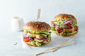 Tasty healthy burgers with chicken breast