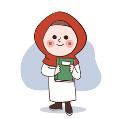 back to school concept.doodle art.A happy little muslim girl holding a book. vector cartoon character