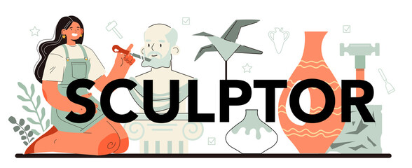Sculptor typographic header. Creating sculpture of the marble,