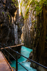Fototapeta premium Gorge with a river in the mountains of Bavaria, Germany. Beautiful place in the Alps.