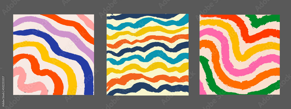 Aufkleber set of cool hand drawn abstract colorful brush stripes backgrounds. retro abstraction psychedelic ar