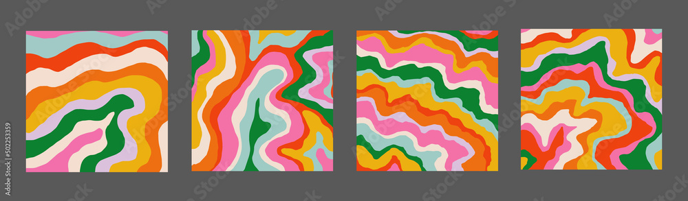 Aufkleber set of cool hand drawn abstract colorful brush stripes backgrounds. retro abstraction psychedelic ar