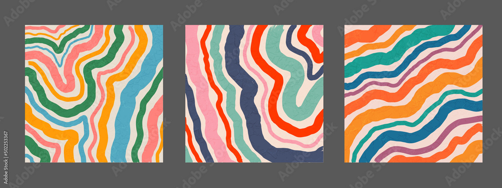 Aufkleber set of cool hand drawn abstract colorful brush stripes. retro abstraction psychedelic art.