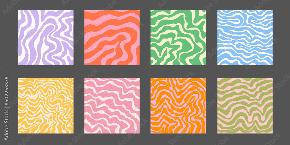 Aufkleber Set of Groovy Retro Backgrounds Vector Design. Cool Funky Patterns.