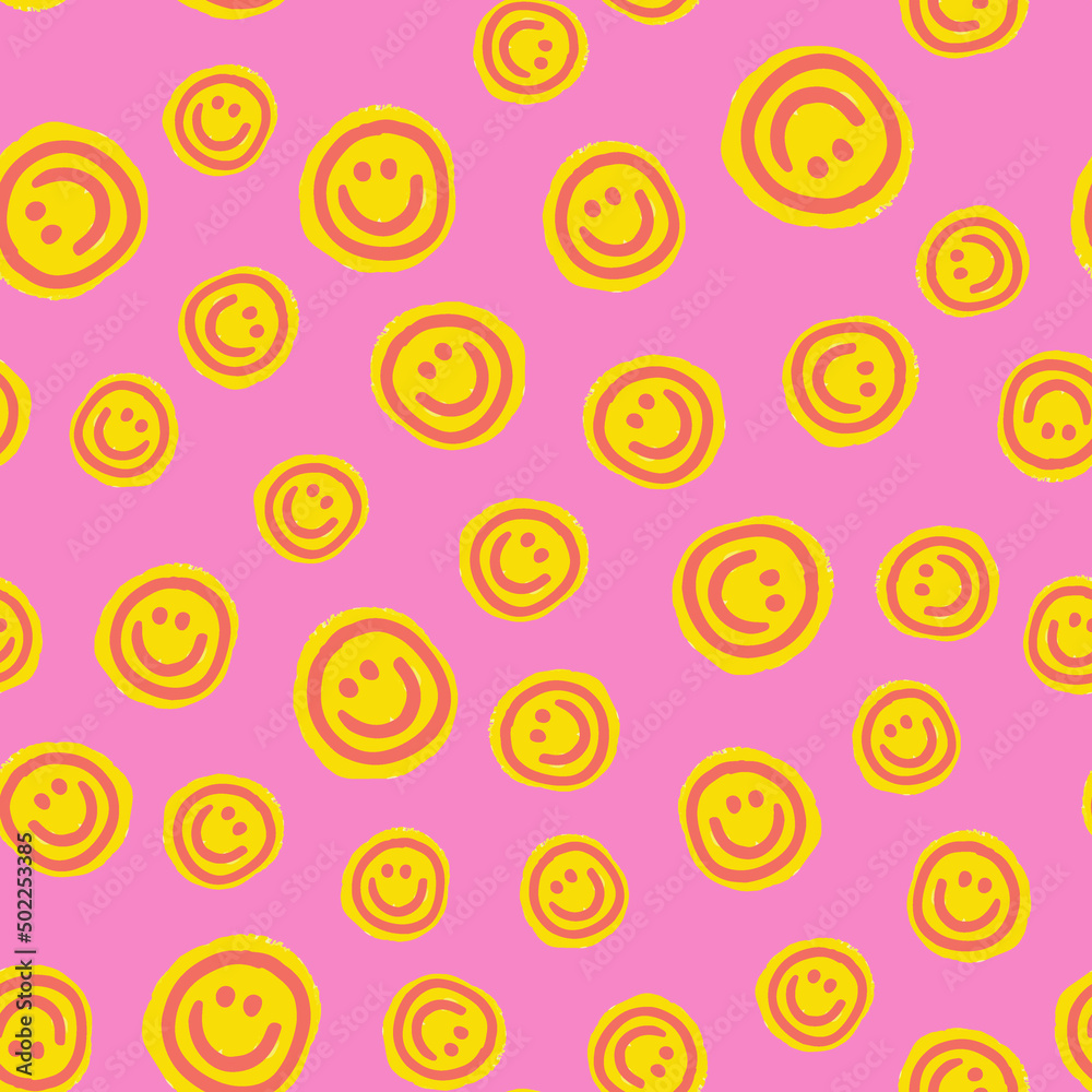 Aufkleber Cool Hand Drawn Smile Groovy Seamless Pattern Vector Design. Funny Happy Doodles Background.