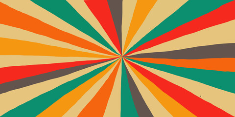 Cool Hand Drawn Radial Stripes Groovy Background. Circus Colorful Pattern. Retro Sunshine Texture.