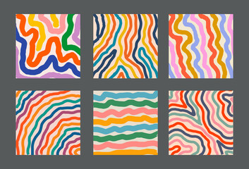 Set Of Cool Hand Drawn Abstract Colorful Brush Stripes. Retro Abstraction Psychedelic Art.