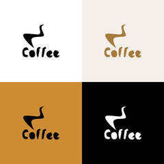 Original simple coffee lettering icon. Artistic design for a logo, banner, sign for a coffee shop. Drawn by hand. Vector illustration. - 502253576