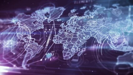 Animated geolocation infographic wall in 3D space