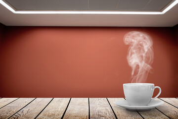 hot coffee on the table on a home background