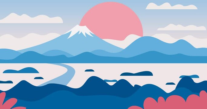 parallax animation video of the fuji mountains background in japan