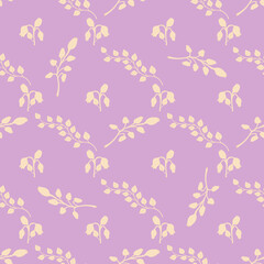 Seamless pattern of abstraction of leaves, bell flowers, branches on a bright pink background for printing