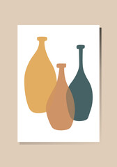 Vector Abstract Bottles composition in  Boho Style. Earthy colors. Used for interior design, posters, postcards, printing, banner