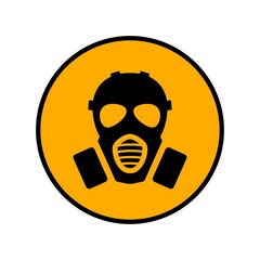 Black gas mask in circle sign. Symbol of danger of toxic and radiation contamination. Working conditions requiring mandatory wearing of vector respirator.