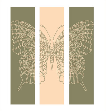 Set of bookmarks with caly tropical butterfly in pastel colors.