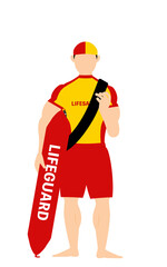 男性ライフセーバーのポーズ、ライフガードチューブを持ってパトロール