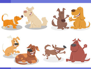 cartoon funny playful dogs comic characters set