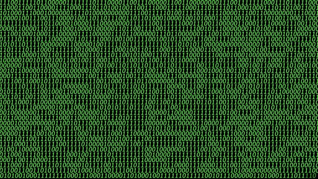 Green binary code on black background, digital abstract background.