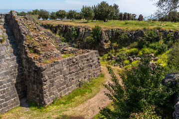 Ruins of moat around Belvoir Fortress, Kohav HaYarden National Park in Israel. Ruins of a Crusader castle.
