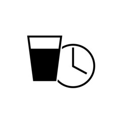 Simple water habit icon. Glass water and clock sign
