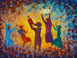 Simchat Torah painting religious holiday greeting card jewish religious holiday book torah paintings art illustration