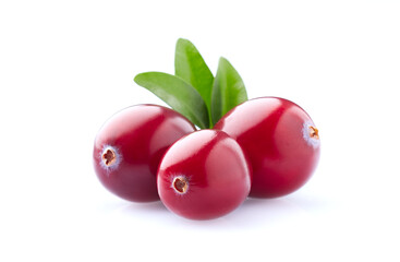 Cranberry with leaf on white background