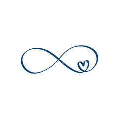 Love heart In the sign of infinity. Sign on postcard to Valentines day, wedding print. Vector calligraphy and lettering illustration isolated on a white background
