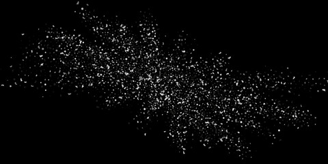 Silver confetti point on a black background. Luxury festive background. Silver grainy abstract texture overflows against a black background. Element of design. Vector illustration, EPS 10.