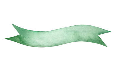 Green ribbon banner. Watercolor illustration isolated on white.