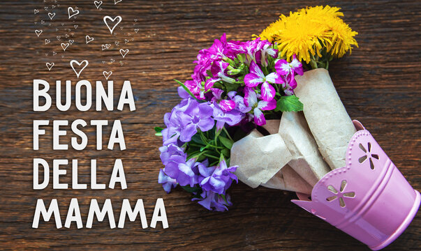 Happy Mother day text in italian flower composition Greeting Card