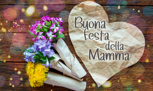 Happy Mother day text in italian flower composition Greeting Card	
