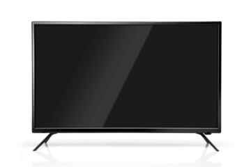 Black LED tv television screen blank isolated on white background - obrazy, fototapety, plakaty