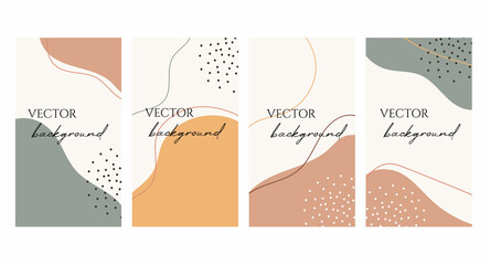 Set of vector universal doodle backgrounds with copy space for text. Stories templates for social media