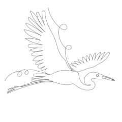 crane, heron flying one continuous line drawing, vector