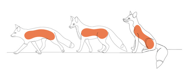 fox drawing by one continuous line, vector