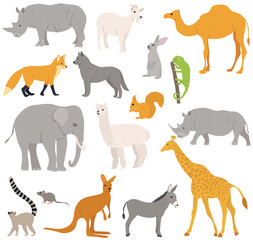 wild animals set flat design , isolated on white background, vector