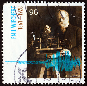 Postage stamp Germany 2011 Emil Wiechert, German physicist