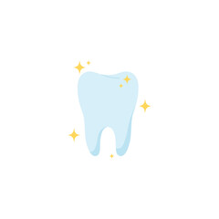 Clean and shiny tooth with sparkles, flat vector illustration isolated on white background.
