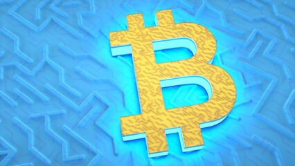 gold bitcoin symbol on blue background