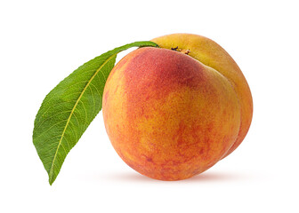 Ripe peach fruit with leaf