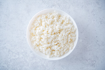 White cooked rice in a bowl