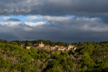 Panoramic view of the small village Santa Marina de Aguas Santas in Galicia