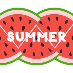 Summer Card Watermelon slice. Summer fruit and berry concept. Vector illustration for web design, gift cards, banner, advertising, promotion.