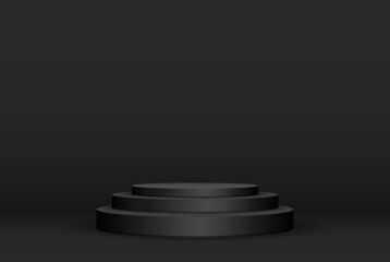 Realistic dark podium, stage, tribune for presentations on an abstract background