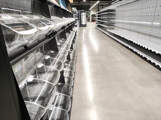 New trade equipment, shelves and racks, in a new supermarket