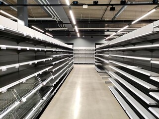New trade equipment, shelves and racks, in a new supermarket