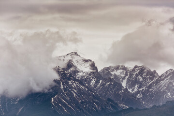 Mountain peaks and clouds. Close-up