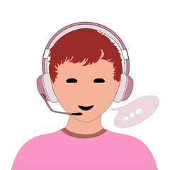 friendly call center operator in a headset, a flat illustration on a white background.