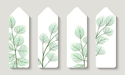 Bookmarks with leaf veins. Bookstore label or flyer. Vector illustration.